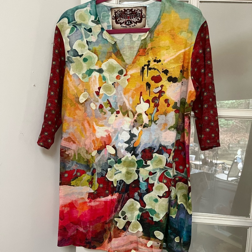 Amma Design Tunic Top 3/4 Sleeves XL Boho Multicolored - Picture 1 of 3